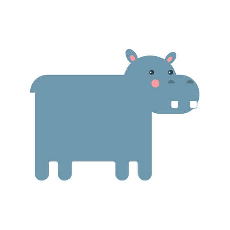 Vector flat style hippo. Wild herbivore. Types of African fauna. For the concepts of nature, illustrations for children s books, printing materials.のイラスト素材