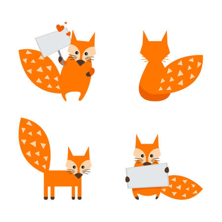 Set of cute cartoon foxes in modern simple flat style. Isolated vector illustration.のイラスト素材