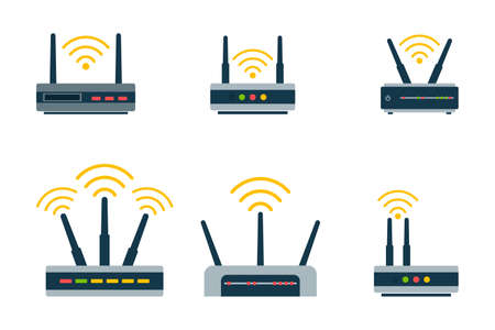 Router flat icon. Router and signal symbol. WiFi router.のイラスト素材