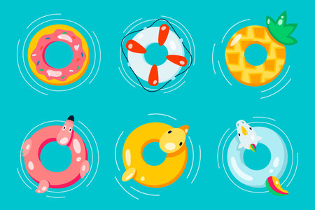 Rubber or inflatable ring vector set isolated from the background. Colorful icons swim ring in a flat style. Symbols vacation or holiday.のイラスト素材