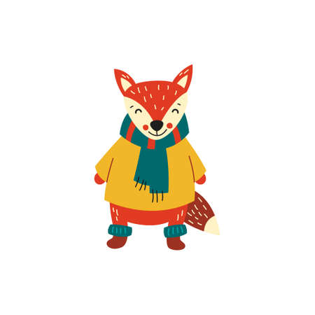 Cute fox Vector animal on a white background.のイラスト素材
