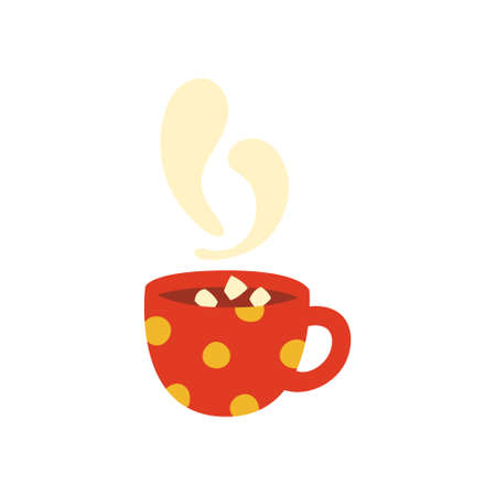 Red cup. Coffee with marshmallows. Vector cartoon. Can be used on the menu, shop, bar, postcard or stickersのイラスト素材