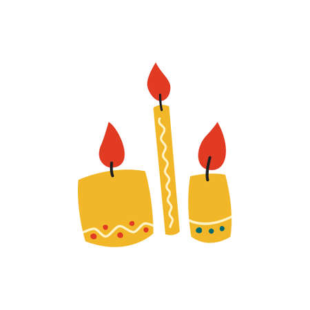 Cartoon of a candle on a white background. Set of yellow candles with flames in Cartoon style. Vector illustrationのイラスト素材