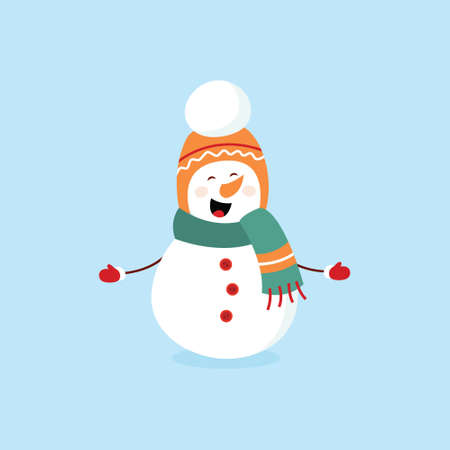 Funny cartoon snowman, postcard, illustration with a snowman on a blue background.のイラスト素材