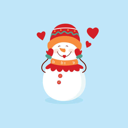 Funny cartoon snowman, postcard, illustration with a snowman on a blue background.のイラスト素材