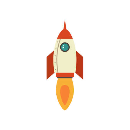 Cartoon rocket space ship take off, isolated illustration. Simple retro spaceship icon.の写真素材