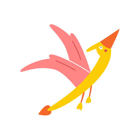 Cute cartoon pterodactyl on a white background, vector illustration.のイラスト素材