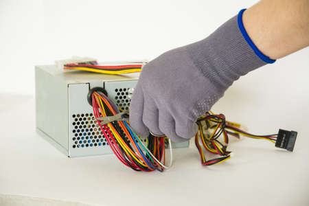 Multicolored computer cable isolated on white backgroundの写真素材