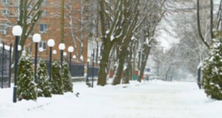 Winter city street without people. Blurred pictureの写真素材