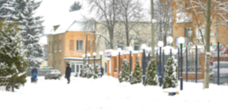 Snow-covered street of the city. Blurred pictureの写真素材