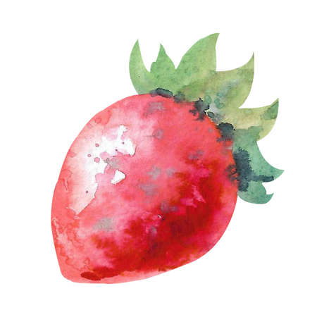 Watercolor Valentine's day pig. Pink strawberry isolated on white. Delicious berry on love day.の写真素材
