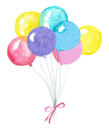 watercolor balloons. Holiday gift, postcard plot illustration.の写真素材