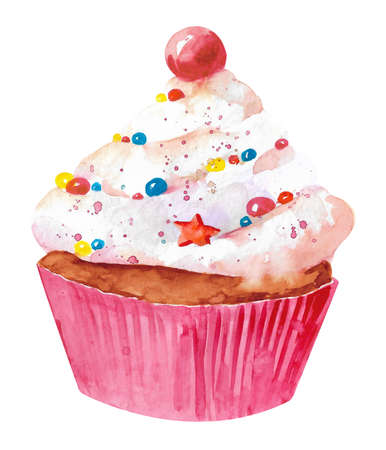 watercolor cake. Cake in a pink package with sprinkles.の写真素材