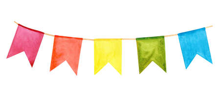 Watercolor garland of flags. Hand made illustration isolated on white background.の写真素材