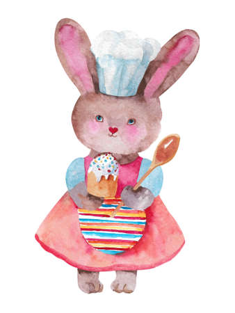 Easter rabbit. Watercolor set of bunnies for Easter isolated on white background.の写真素材