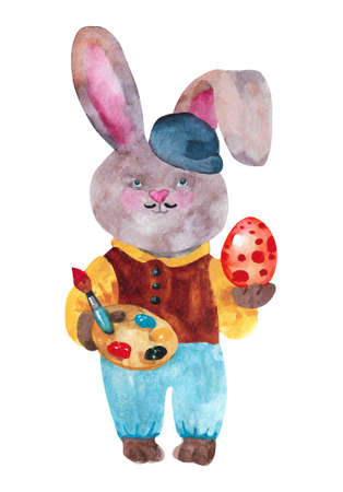 Easter rabbit. Watercolor set of bunnies for Easter isolated on white background.の写真素材