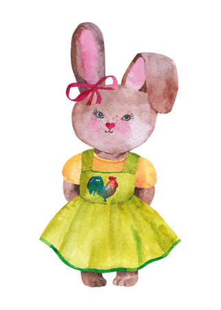Easter rabbit. Watercolor set of bunnies for Easter isolated on white background.の写真素材