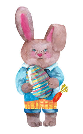 Easter rabbit. Watercolor set of bunnies for Easter isolated on white background.の写真素材