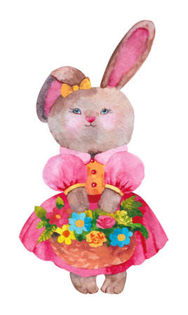 Easter rabbit. Watercolor set of bunnies for Easter isolated on white background.の写真素材