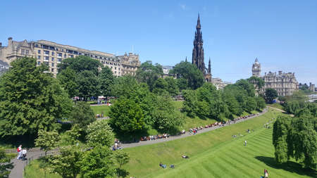 Scott Monument and Princess Gardens Edinburgh, Scotland, UKのeditorial素材
