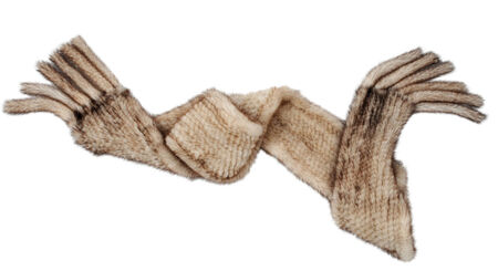 gray fur scarf isolated on whiteの写真素材