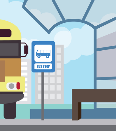 Bus stop for school bus. Back to school (vector illustration, flat concept)のイラスト素材