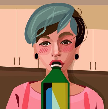 The girl drinks water from a bottleのイラスト素材