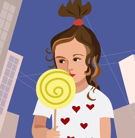 Girl with candy, vector illustrationのイラスト素材