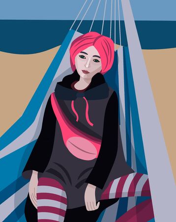 Hand drawn beautiful fashion cute girl. Vector illustrationのイラスト素材