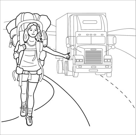 Beautiful young girl is traveling. Vector illustration.のイラスト素材