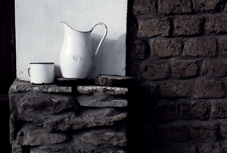 Still life with metal kettleの写真素材