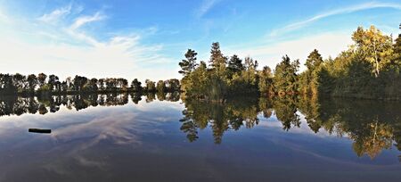 Panorama natural lake with reflectionの写真素材