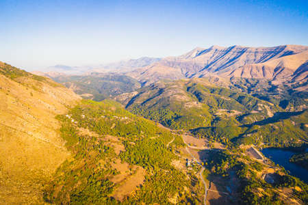 Dramatic views of the mountains and rivers from aerial perspective during the sunset. Albaniaの写真素材