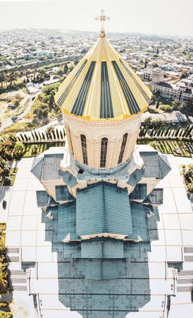 Close up image of exterior architecture details and shapes of orthodox holy trnity cathedral in Tbilisi. Georgia. Sakartveloの写真素材