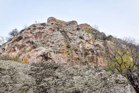 Kveshi fortress with pathway and cross on top. Historical and cultural heritage n Georgia.の写真素材