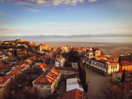 Sighnaghi national museum building with stunning valley background panorama.Tourist attraction in Kakhetiの写真素材