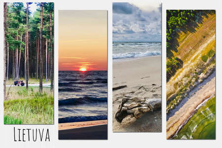 Greeting card design of Lithuania landmarks Curonian spit. Travel destination postcard concept.の写真素材