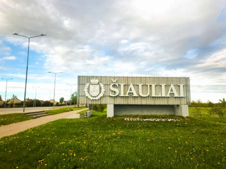 Siauliai, Lithuania - 27th may, 2021. Sun city Siauliai monument on arrival to city.