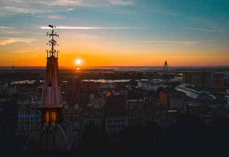 Southport, England, United kingdom - 27th may, 2018: rooftops buildings with sunset background in famous coastal city Southportのeditorial素材
