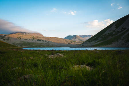 Hidden gem Levanis lake panorama in Georgia in summerの写真素材