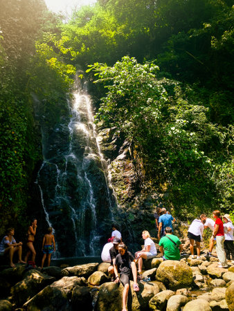 Mirveti, Georgia - 6th august, 2022: tourist by famous travel destination Mirveti waterfallのeditorial素材