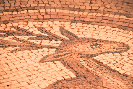 Petra, Jordan - 7th october, 2022: animals mosaic art in byzantine church in Petra historical siteのeditorial素材