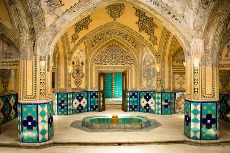 Kashan, Iran - 29th june, 2022: Interior and art in hot bathing hall (garmkhaneh) at Sultan Amir Ahmad Bathhouse. Persian public bathhouse. Kashan is a popular tourist destinationのeditorial素材