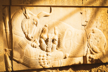 Persepolis, Iran - 8th june, 2022: The ancient tombs of Achaemenid dynasty Kings of Persia are carved in rocky cliff in Naqsh-e Rustam, Iranのeditorial素材