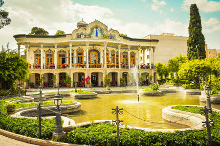 Shiraz, Iran -10th june, 2022: popular tourist destination - beautiful house in Shapouri garden in central Shiraz cityのeditorial素材