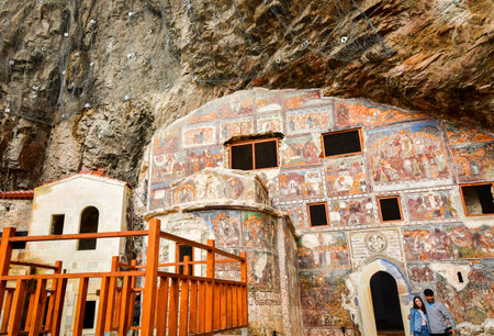 Ayder, Turkey - 12th september, 2021: Zooming in on the ancient religious paintings at the interior walls of famous Sumela Monasteryのeditorial素材