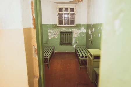 Vilnius, Lithuania - 30th november, 2024: kgb underground prison cells with bunk beds. The Museum of Occupations and Freedom Fights in Vilnius. Soviet occupation of Lithuaniaの写真素材