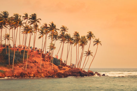 Panorama romantic view group of people visit Coconut Tree Hill viewpoint Overlooking the Indian...