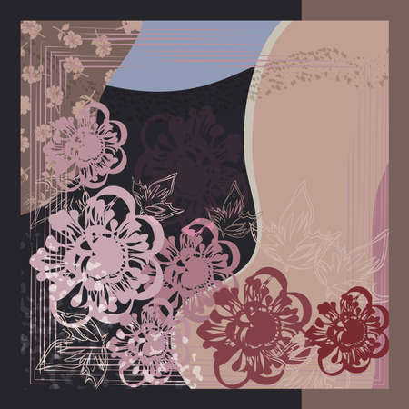 Scarf floral print. Design for bandana, pareo, pillow, home textile. Cute flower and plant background.のイラスト素材