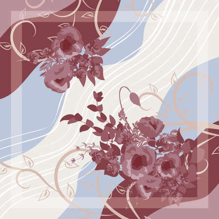 Scarf floral print. Design for bandana, pareo, pillow, home textile. Cute flower and plant background.のイラスト素材